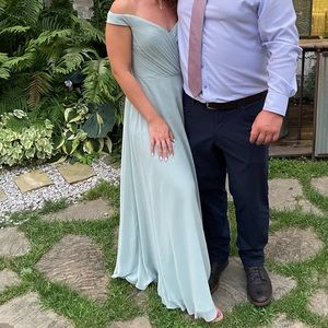 OFF THE SHOULDER FULL SKIRT BRIDESMAID DRESS